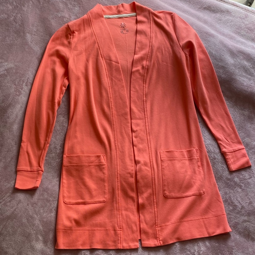 Isaac Mizrahi open front cardigan with pockets - coral